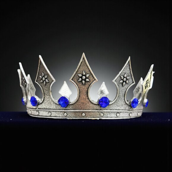 Blue Rhinestone Medieval, Renaissance Faire, Royal Prince Diadem, Silver Crown - Picture 7 of 8